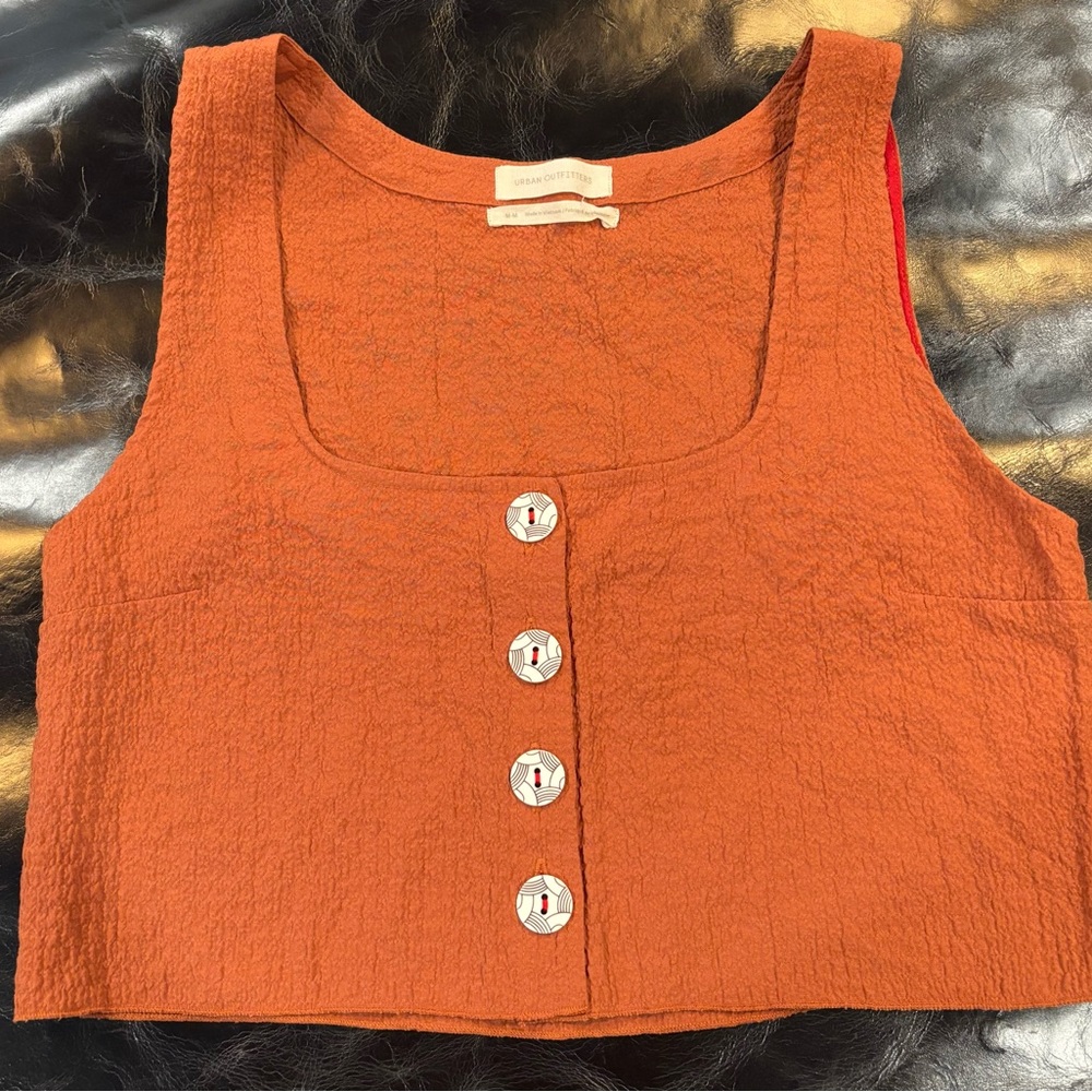 Y2K boho Urban Outfitters Rust Button-Front Crop Top